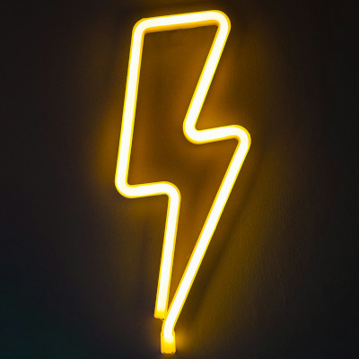 A lightning-shaped neon lamp