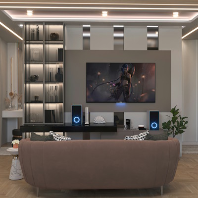 A home cinema setup in a living room